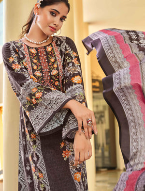 DRAVINAM Trends Unstitched Suit Material Karachi Lawn Cotton Pakistani Digital Printed Embroidered Kameez with Unstitched Bottoms and Cotton Dupatta