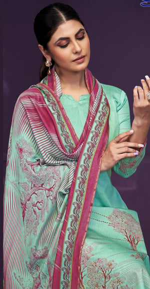 Women's Unstitch Premium Maslin Suit Dress Material II Digital Printed Pure Maslin Top Fabric with Hand work & Gota Detailing II Viscose Rayon Bottom II Digital Printed Viscose Maslin Dupatta