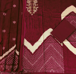 DRAVINAM Trends Women's Pure Cotton Embroidered Unstitched Dress Material with Printed Muslin Dupatta