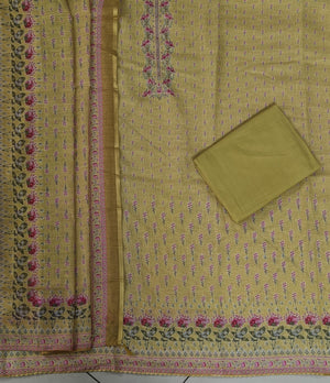 DRAVINAM Trends Women's Premium Pure Linen Floral Printed Unstitched Salwar Suit Dress Material with Dupatta