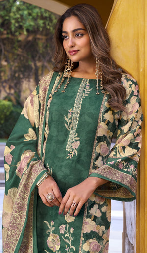 DRAVINAM Trends Women's Winter wear unstitched Printed Woollen Pashmina Embroidery Work Unstitched Salwar Suit Dress Material with Pashmina Printed Shawl Dupatta