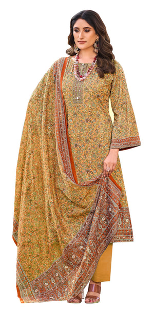 DRAVINAM Trends Women's Unstitched Salwar Suit Dress Material - Cotton Digital Printed Organza Embroidered Kameez II Unstitch Bottoms II Cotton Dupatta