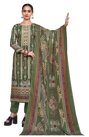 DRAVINAM Trends Women's Kashmiri Printed Pashmina Unstitch Salwar Suit Dress Material with Siroski Work and Twill Pashmina Printed Shawl Dupatta