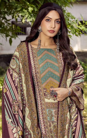 DRAVINAM Trends Women's Winter wear unstitched Printed Woollen Pashmina Salwar Suit Dress Material with Pashmina Printed Shawl Dupatta