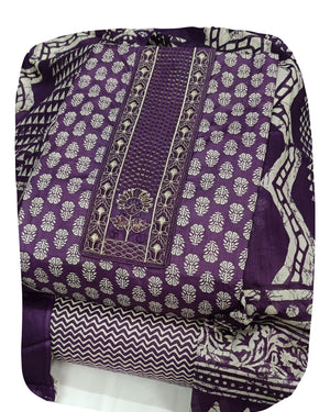DRAVINAM Trends Women's Printed Embroidered and Hand Work Premium Cotton Jaipuri Unstitched Salwar Suit Dress Material with Mulmul Cotton Dupatta