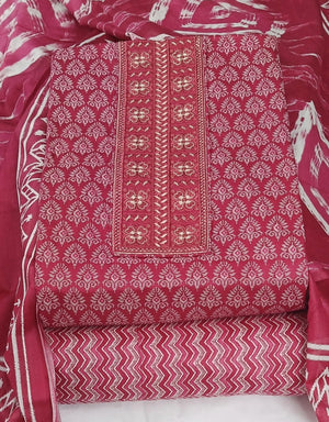 DRAVINAM Trends Women's Premium Cotton Jaipuri Printed Embroidered and Hand Work Unstitched Salwar Suit Dress Material with Mulmul Cotton Dupatta