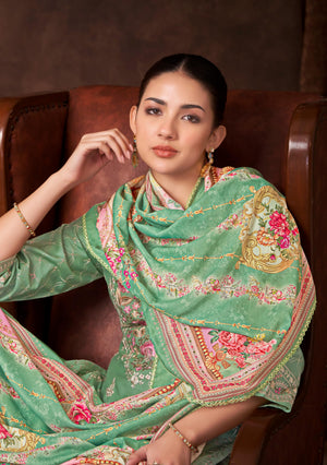 DRAVINAM Trends Women's Exquisite Unstitched Viscose Jam Cotton Suit Dress Material with Embroidered Daman & Sleeves | Stylish Pure Cotton Digital Print Dupatta & Solid Bottoms