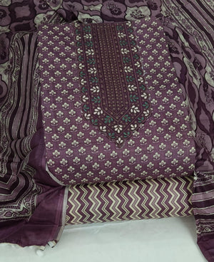 DRAVINAM Trends Women's Printed Embroidered and Hand Work Premium Cotton Jaipuri Unstitched Salwar Suit Dress Material with Mulmul Cotton Dupatta