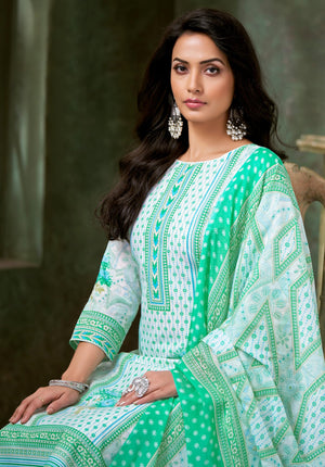 DRAVINAM Trends Pure Cotton Printed Dress Material Salwar Siroski Work Suit with Unstitched Bottoms and Cotton Dupatta