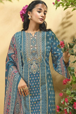 DRAVINAM Trends Women's Unstitched Salwar Suit Dress Material - Cotton Digital Printed Organza Embroidered Kameez II Unstitch Bottoms II Cotton Dupatta