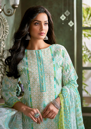 DRAVINAM Trends Pure Cotton Printed Dress Material Salwar Siroski Work Suit with Unstitched Bottoms and Cotton Dupatta