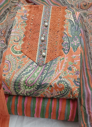 DRAVINAM Trends Women's Cambric Cotton Dress Material | Unstitch Kalamkari Printed Suit Set with Cotton Dupatta
