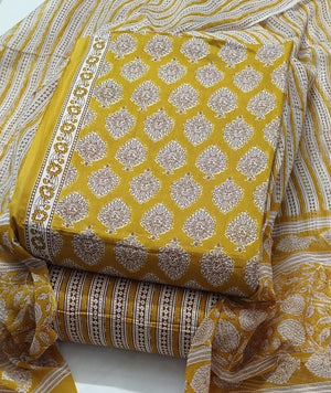 DRAVINAM Trends Jaipuri Printed Pure Cambric Unstitched Cotton Suit Dress Material with Chiffon Printed Dupatta