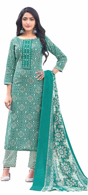 DRAVINAM Trends Women's Unstitched Cambric Cotton Printed Embroidered Salwar Suit Dress Material with Printed Cotton Digital printed Dupatta (Blue)