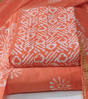 DRAVINAM Trends Unstitched Jaipuri Handmade Wax Batik Print Soft Cotton Dress Material with Dupatta