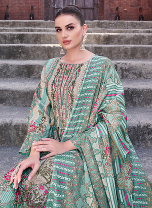 DRAVINAM Trends Unstitched Pakistani Embroidered Pure Cambric Cotton Salwar Suit Dress Materials with Cotton Dupatta