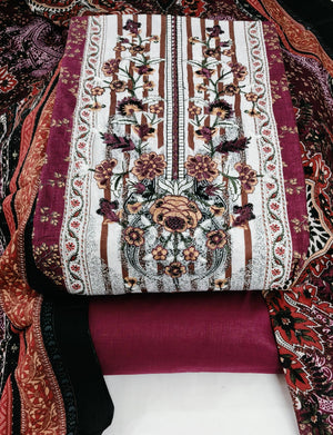 DRAVINAM Trends Women's Pure Cotton Unstitched Salwar Suit Dress Material Set | Pakistani Prints with Embroidery I Mulmul Dupatta