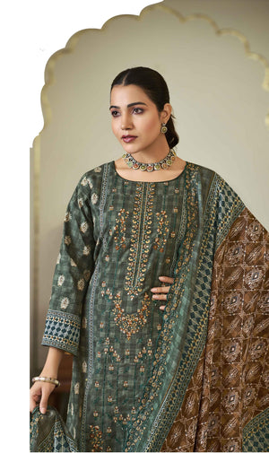 DRAVINAM Trends Women's Unstitched Salwar Suit Dress Material - Cotton Digital Printed Organza Embroidered Kameez II Unstitch Bottoms II Cotton Dupatta