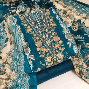 DRAVINAM Trends Women's Pure Cotton Unstitched Salwar Suit Dress Material Set | Pakistani Prints with Embroidery I Mulmul Dupatta