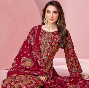 DRAVINAM Trends Pure Viscose Rayon Cotton Discharge Foil Printed Fancy Embroidered Suit Dress Material with Unstitched Bottoms and Cotton Silk Printed Dupatta
