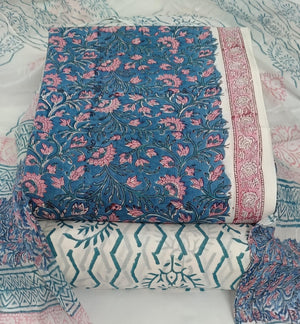 DRAVINAM Trends Hand Block Print Cambric Cotton Unstitched Salwar Suit Set for Women with Pure Chiffon Hand Printed Dupatta