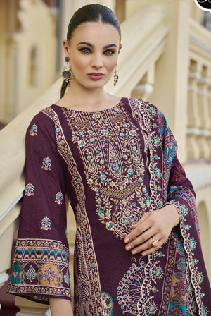 DRAVINAM Trends Women's Unstitched Pakistani Digital Print Embroidered Pure Cotton Salwar Suit Dress Materials with Cotton Embroidered Cutwork Dupatta