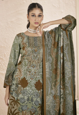 DRAVINAM Trends Pure Viscose Pashmina Unstitched Winter wear Three Piece Dress Material Set with Heavy Embroidery Work – Top, Shawl Dupatta and Bottom