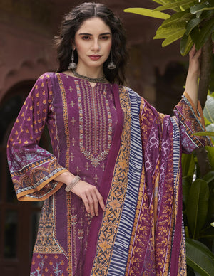 DRAVINAM Trends Unstitched Karachi Lawn Cotton Pakistani Digital Printed Embroidered Suit Dress Material with Unstitched Bottoms and Cotton Dupatta