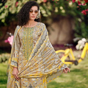 DRAVINAM Trends Women's Unstitched Salwar Suit Dress Material - Cotton Digital Printed Organza Embroidered Kameez II Unstitch Bottoms II Cotton Dupatta