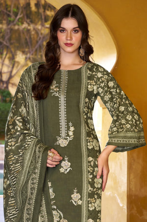 DRAVINAM Trends Women's Winter wear unstitched Printed Woollen Pashmina Embroidery Work Unstitched Salwar Suit Dress Material with Pashmina Printed Shawl Dupatta