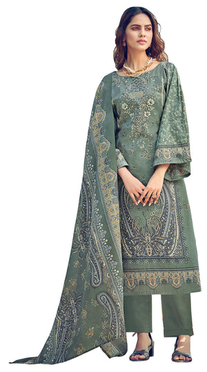 DRAVINAM Trends Women's Unstitched Premium Cotton Suit Material - Soft Digital Printed Embroidered Kameez II Matching Bottoms II Malmal Printed Dupatta