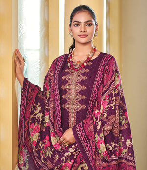 DRAVINAM Trends Women's Unstitched Embroidered Suit Dress Material - Heavy Viscose Rayon Printed Top with Fancy Hand Work and Siroski Work (2.5m), Rayon Bottom (2.8m), Cotton Dupatta (2.25m)
