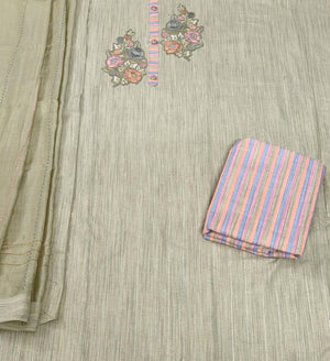 DRAVINAM Trends Women's Cotton Floral Printed Unstitched Suit Set with Embroidered Pin-Tuck Yoke & Soft Silk Dupatta