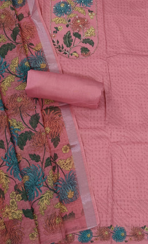 DRAVINAM Trends Women's Premium Pure Linen Floral Printed Unstitched Salwar Suit Dress Material with Dupatta