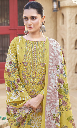 DRAVINAM Trends Women's Unstitched Premium Cambric Cotton Embroidered Printed Suit Material