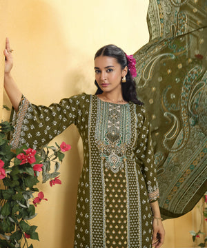 DRAVINAM Trends Women's Unstitched Salwar Suit Dress Material - Cotton Digital Printed Organza Embroidered Kameez II Unstitch Bottoms II Cotton Dupatta
