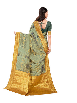 DRAVINAM Trends Printed silk saree with Jacquard Border and Blouse Piece (Green)