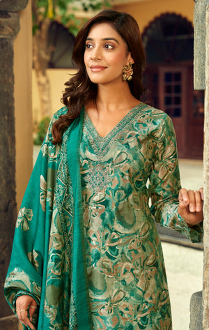 DRAVINAM Trends Women's Unstitched Salwar Suit Dress Material Modal Silk Discharge Foil Print Cording Embroidered Kameez Plain Unstitched Bottoms and Modal Silk Discharge Foil Print Dupatta