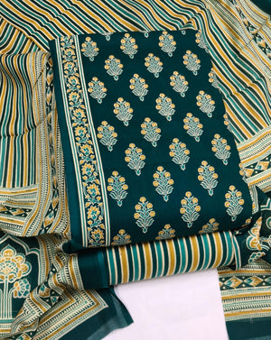 DRAVINAM Trends Jaipuri Print Cambric Cotton Unstitched Salwar Suit Dress Material for Women with Mulmul Cotton Dupatta
