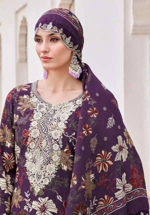 DRAVINAM Trends Pure Viscose Rayon Discharge Foil Printed Fancy Embroidered Daman Lace Suit Dress Material with Unstitched Rayon Bottoms and Cotton Embroidered Dupatta