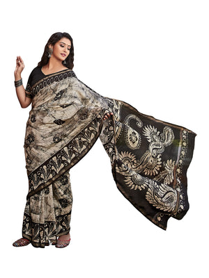 DRAVINAM Trends Women's Soft Mul Mul Cotton Jaipuri Printed Saree with Zari Border and Printed Blouse Piece (Grey)