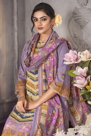 DRAVINAM Trends Women’s Ethnic Suit (Stitched, 3-Piece Set)– Heavy Viscose Rayon Designer Kurta with Heavy Handwork (2.5 m), Cotton Mal Mal Printed Dupatta (2.3 m), Bottom (3 m) (GOLDENROD, XL)