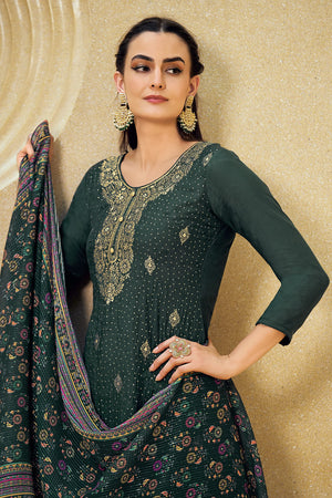 DRAVINAM Trends Women's Pure Jacquard heavy sequence work Pakistani salwar suit material with pure georgette digital printed and embroidered heavy dupatta (Wine)