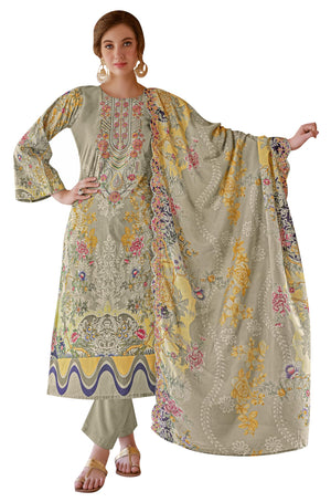 DRAVINAM Trends Women's Unstitched Pakistani Digital Print Embroidered Pure Cotton Salwar Suit Dress Materials with Cotton Embroidered Cutwork Dupatta