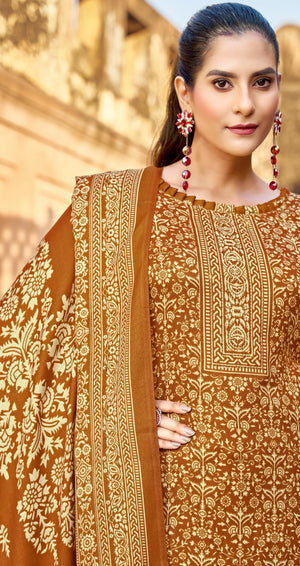 DRAVINAM Trends Women's Printed Pashmina Kani Unstitch Salwar Suit Dress Material with Siroski work and Printed Twill Pashmina Warm Shawl Dupatta