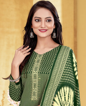 DRAVINAM Trends Women's Unstitched Kaani Print Fancy Work Spun Pashmina Winter wear Dress Material Fabric for Salwar Suit with printed spun pashmina Kashmiri shawl dupatta (Green)