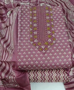 DRAVINAM Trends Women's Printed Embroidered and Hand Work Premium Cotton Jaipuri Unstitched Salwar Suit Dress Material with Mulmul Cotton Dupatta