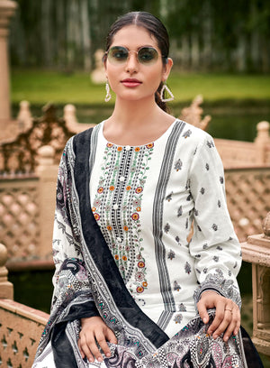 DRAVINAM Trends Women's Pakistani Print Embroidered Unstitcehd Pure Cambric Cotton Salwar Suit Dress Materials with Pure Cotton Printed Dupatta