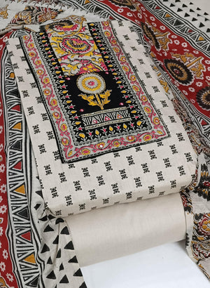 DRAVINAM Trends Women's Cambric Cotton Dress Material | Unstitch Kalamkari Printed Suit Set with Cotton Dupatta