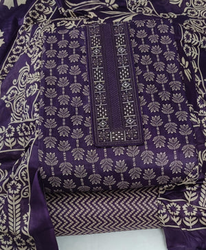DRAVINAM Trends Women's Printed Embroidered and Hand Work Premium Cotton Jaipuri Unstitched Salwar Suit Dress Material with Mulmul Cotton Dupatta